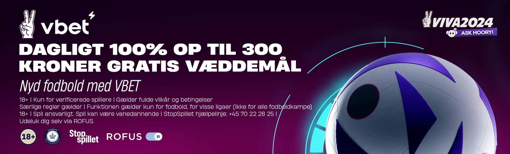 Banner for vBet-kampagne med daglige freebets på op til 300 kr. under EM 2024